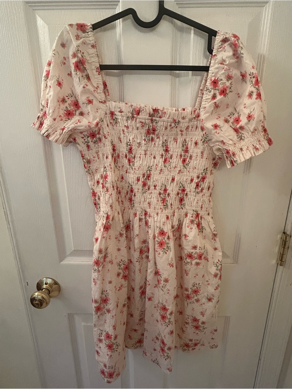 H&M Cream Mini Dress with Pink Floral Print